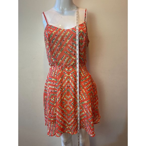 Fire Los Angeles Women Fit & Flare Dress FDW004804 Caged Back Geometric Orange M - Picture 4 of 9